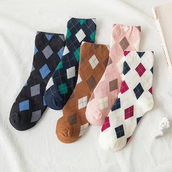 1 чифт Женски Чорапи в Шотландски стил, дамски Пролетно-есенни Каре Реколта Дизайнерски чорапи Сокс, Цветни Забавни Чорапи Sokken