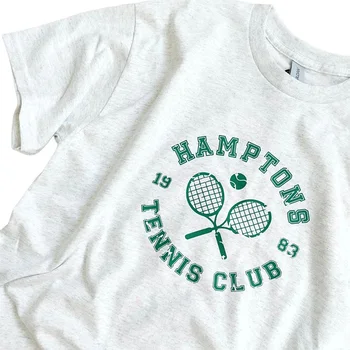 Американски Ретро Тенис Клуб Хэмптонс Печат На Графични Тениски Светло Сив Свободни Памучни Летни Блузи С Къс Ръкав Ins Модна Тениска