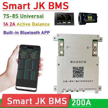 JK Smart Bluetooth BMS 7S 8S 200A 1A 2A Такса Защита на Литиева батерия с активен Баланс 24 В Lifepo4, литиево-йонни батерии монитор приложение