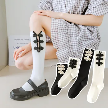Пролетно-есенни Нови Чорапи, дамски чорапи, дамски чорапи с диск деформира Чорапи до телета, черно-бели Обикновена Прекрасни памучни чорапи