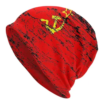 Съветският Съюз на СССР Русия Флаг Skullies Шапки Комунистически Социалистическа Шапки стрийт фешън Мъжки Шапки Термоэластичная Вязаная Капачка