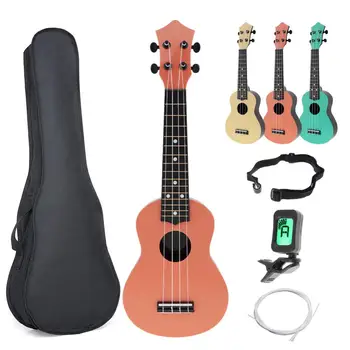 21 Инча Сопрано ukulele Цветни Акустични 4 Струни ukulele + Чанта + Тунер + Каишка + Струна за Деца и Начинаещи Музиканти