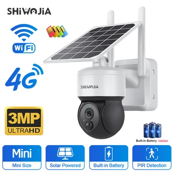 SHIWOJIA WIFI Безжична PTZ Слънчева Камера, 4G СИМ 3MP Външна Соларен Панел Двустранен Аудио Защита на Сигурността Камера за Видеонаблюдение Cam Батерия