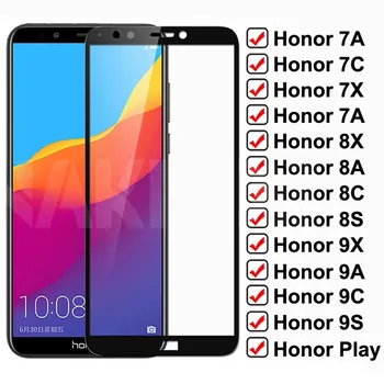 9D Защитно Стъкло За Huawei Honor 7A 7C 7X7 S Пълно Покритие от Закалено стъкло Honor 8X 8A 8C 8 S 9X 9А 9В 9 S Play Защита на Екрана