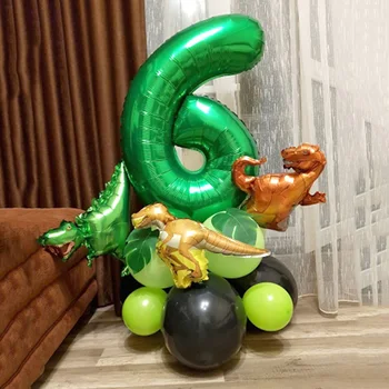 21 бр./компл. Комплект балони с фигури на Динозаври, Украса за Парти в чест на рождения Ден на Динозавъра, за Момчета 1-9 години, Зелен Балон с цифри, Динозавър, Парти