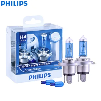 Philips Crystal Vision 9003 HB2 H4 12v 60/55 W P43t 12342CVSM 4300 КЪМ Ярка бяла кола галогенный главоболие лампа Hi/lo Beam (двоен комплект)