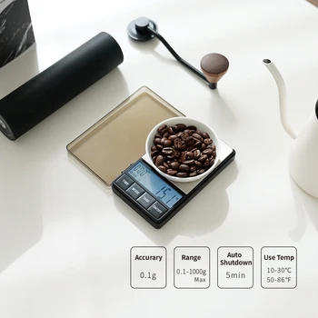 джобни Малки Мини-Везни за Кафе с Таймер 1000 x 0,1 г Цифрови Mg Везни Голям LCD екран Везни за Еспресо Функция Тара Кухненски Везни