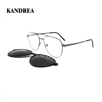 KANDREA 2 В 1 Ретро Рамки за Очила с Клипсами Мъжки Оптична Късогледство Модни Поляризирани Магнитни Слънчеви Очила По Рецепта Очила C8040