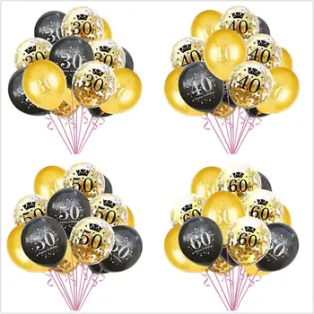 15 бр./компл. Смесени Златни въздушни Балони с конфети номер 16 на 18 30 40 50 60 70 80 90 години рожден Ден на цифров балон Латекс Глобуси