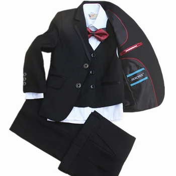 Голям до малък Детски костюм Облечи Черен Костюм За момче Пролет Сватбен комплект от 4 теми яке + жилетка + панталони + вратовръзка-пеперуда размер от 2 до 12 години