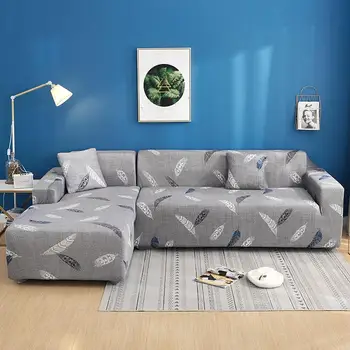 50 Сиви калъфи за мека мебел с принтом от пера за всекидневната, калъф за диван, ъглов калъф за дивана, дълъг калъф за дивана, еластични