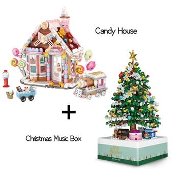 LOZ МИНИ Коледа Дядо Коледа Конфетный Къщата е Тухлена Набор от MOC Креативна Музика Ковчег С Фигура Кукли Градивен елемент Играчки За Момчета, Подаръци