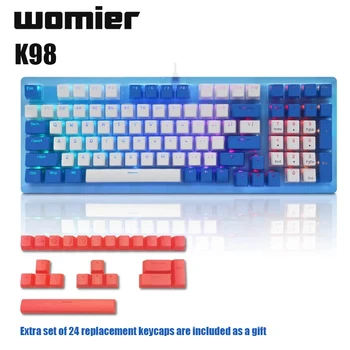 Womier K98 Механична Клавиатура Жичен Hotswap 96% Оформление 98 Клавиши RGB Подсветка Детска Клавиатура Пудинг Шапки Gateron Превключвател за PC