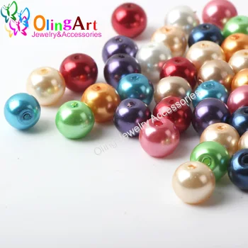 OlingArt 8 Mm, 50 БР. смесени многоцветни кръгли стъклени мъниста, имитация на перли САМ обеци, Гривна и колие от мъниста огърлица производство на бижута