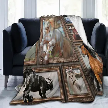 Конят е най-Добрият Подарък За Любителите на Коне Одеяла Кадифе Летни Животни Каре Супер Меко Одеяло за Домашна Кола Мат Парче