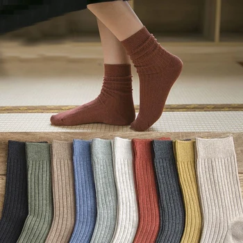 Дамски Обикновена Елегантни Памучни Чорапи в стил Харадзюку в ретро стил, Дишащи Ежедневни Дълги Памучни Чорапи в Японски Стил