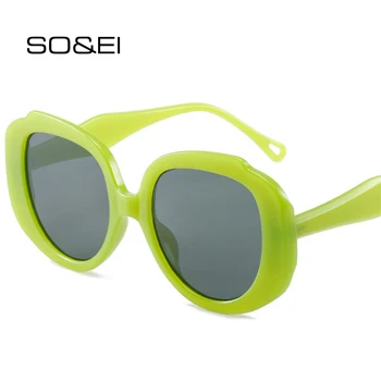 SO & EI Ins-Популярните Модни Кръгли Дамски Слънчеви Очила в Ярки Цветове Ретро Тенденция на Сини и Зелени Нюанси UV400 Мъжки Нередовни Слънчеви Очила