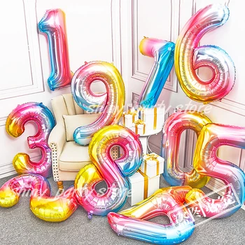 40 инча 102 см Дъгата Брой Балони Балони честит Рожден Ден, Сватба Парти Украса За Възрастни Цветни Еднорог Глобус Детски Подарък Балон