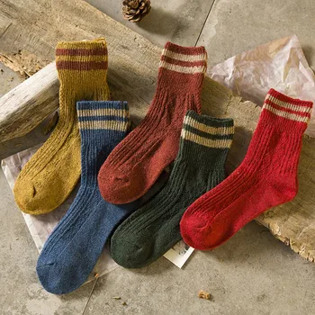 Чорапи за Жените, Вълнени Чорапи в Японски Стил джарадзюку, Есен-Зима, Дамски Чорапи в две Ленти, Високо Качество, Calcetines Mujer Meias