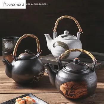 Керамичен Чайник с Голям Капацитет в Японски Стил, Чаена Съдове за готвене с Дръжка от Ратан, Чай, Комплекти от Ръчно рисувани, Чайник, Кана, Чайник
