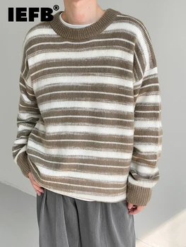 IEFB Есенно-Зимен Мъжки Пуловер на Райета, Свободно Трико, Корейски Тенденция 2023 Кръгъл Отвор, Всекидневни Модерен Мъжки Пуловер С Дълъг Ръкав