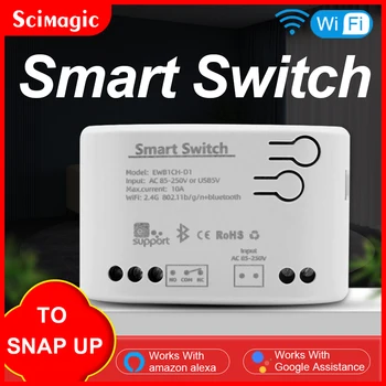 eWeLink Smart Switch 1 Канал Wifi Реле Подвижна Врата Прекъсвач за Постоянен Ток, Променлив Ток 12 В 24 В 32-220 В Двигател на Ключ Завеса за Алекса Google Home