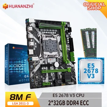 HUANANZHI 8 m F LGA 2011-3 дънна Платка с Intel XEON E5 2678 V3 с 2*32 г DDR4 RECC памет комбиниран комплект NVME USB3.0