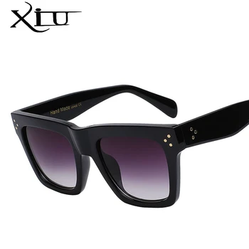 XIU извънгабаритни дамски слънчеви очила класически квадратни нюанси на маркови дизайнерски слънчеви очила модерен нитове ретро vintage слънчеви очила с UV400