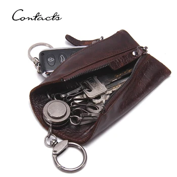 CONTACT'S Мъжки Портфейл За Ключове От Естествена Кожа, Ретро, Ключодържател, чанта за Носене с Цип За Ключове, Чанта-Икономка, Държач За Ключове, Мъжки Портфейл За Ключове