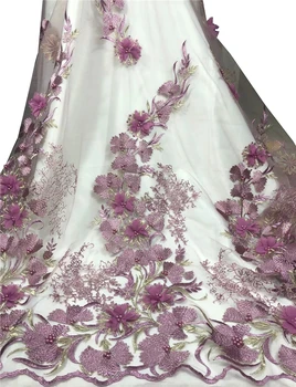3D цветя Африканска лейси плат от мъниста френска лейси плат Дубай апликация тюл дантелено сватбена/вечерна рокля дантела 5 ярда/страна