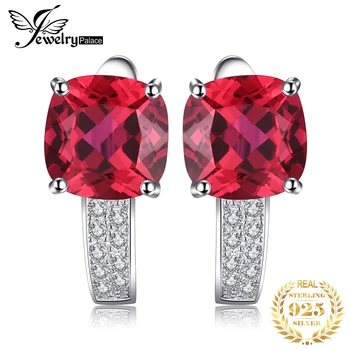 JewelryPalace 4.4 ct Създаден Червен Рубин 925 Сребро Обици-Халки за Жени Възглавница Диаманти, Скъпоценности, модни Бижута Подарък За Годишнината