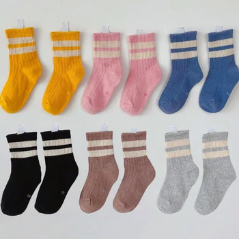 От 1 до 10 години, Чорапи до глезена за по-малките момичета, Спортни Чорапи За малки момчета, Детски Памучни Чорапи на райета, Детски ученически Чорапи в Ярки цветове