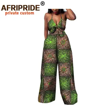 Африкански Комплект от 2 теми за Жени, Дашики, Кратък Топ без Презрамки + Панталони с Принтом пълна дължина Облекло в Анкара, AFRIPRIDE A1826005