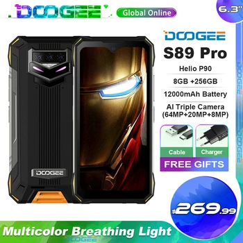 Doogee S89 PRO Здрав Телефон Android 12 Смартфон за Нощно Виждане 8 + 256 GB Хелио P90 64 MP Камера 12000 mah Батерия, 65 W Бързо Зареждане