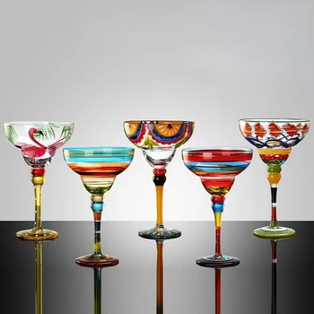 Креативни цветни стъклени чаши за вино, коктейли на бар столове, високи чаши за червено вино, съдове за вино