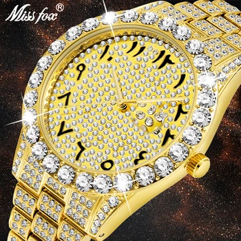 MISSFOX Арабски Цифри За Мъже на S Часовници са Най-добрата Марка Луксозни Часовници За Мъже От 18 Към Златото Голям Диамант С Canlender Класически Мъжки Iced Out Часовници