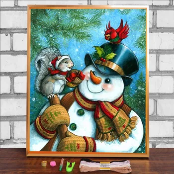 Снежен човек е Карикатура на Коледа Печатни Тъкани 11CT Кръстат Бод Пълен Комплект само Бродерия DMC Конци Живопис Промоции