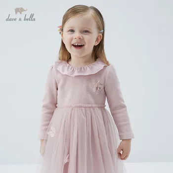 DBJ14425 дейв bella/ пролетта сетчатое рокля с хубав лък и шарките от анимационен филм за малки момичета, модерно детско премяна, детски дрехи в стил лолита