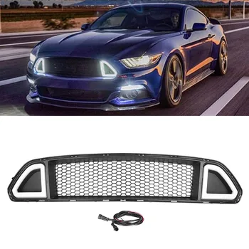 Автомобилна Предна Решетка с Led Лампа За Ford Mustang 2015 2016 2017 Централна Окото Решетка Подмяна ABS Пластмаса
