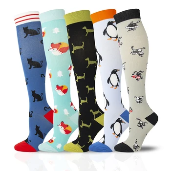 2020 Компресия Чорапи С Животни Унисекс Лисица Пингвин Котка И Заек Забавни Чорапи За Разширени Вени Кръвообращението Налягане Открит