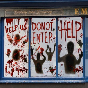 Хелоуин Прозорец Украса Врати Прозорец се Захваща за Врата Плакати с Ужасните Кървави Отпечатъци от Ръце за Хелоуин Духове Къща Вечерни Декор