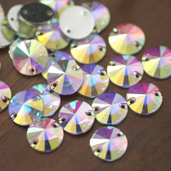 12 мм, 50 бр. crystal AB кръг шият кристали flatback с 2 дупки за дрехи, аксесоари, декорации