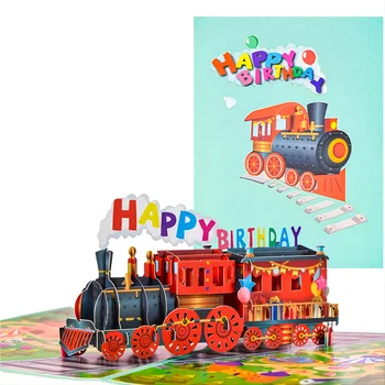 MOHAMM 1 БР. Всплывающая 3D Поздравителна Картичка с Влак, Набор от Пликове за Поздравителни Картички честит Рожден Ден, Подарък за Приятели, на Децата, на Студентите