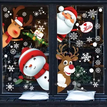 2 листа Коледна Стикер на Прозореца Снежинки, Дядо Коледа Лосове Снежен човек Коледно Дърво, Коледни Стикери, Етикети, Използвани за Коледна Украса