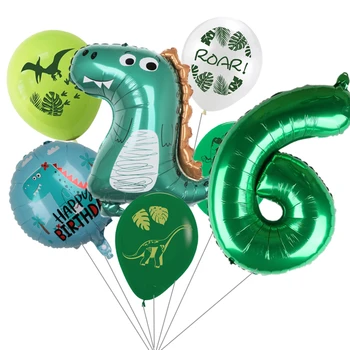 7 бр., нов сладък динозавър, балон от алуминиево фолио, 12 инча, cartoony птерозавр, определени латексови балони за детски рожден ден, декор...