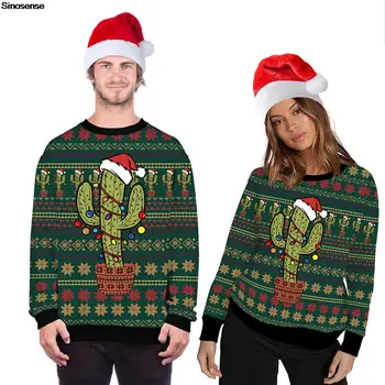 Кактус Грозен Коледен Пуловер Женски Мъжки Коледен Пуловер С 3D Забавно Принтом Празнични Джъмпери За Партита Върховете Пуловер Празнична Облекло