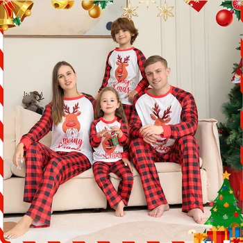 Коледа е един и същ Дрехи за семейството 2021 г., Комплект Семейни Пижам с Коледен Елен За Възрастни И Деца, едни и Същи Върхове за семейството + Панталони, Детски Гащеризон