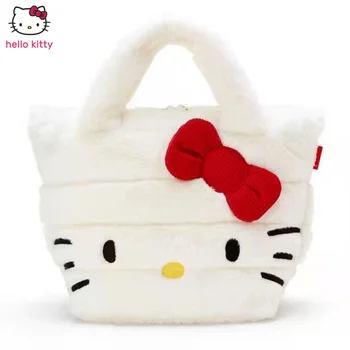 Аниме Периферна Дамска чанта Hello Kitty, Есен Нова Плюшен Ръчна Чанта с Пеперуда и Лък, Голям Голям Чанта На Рамото