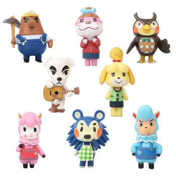 Аниме Фигури на Японското Пресичане на Животните Нови Хоризонти Kawai Изабел Е Кът за Скъпа Играчка Комплект от 8 PVC Материали, Подаръци за Деца