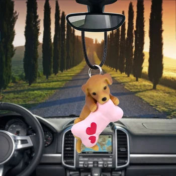Колата Висулка Творчески малко жълто куче Огледало за Обратно виждане Украса Виси Чар Украса на Автомобили Интериор на Автомобили Аксесоари